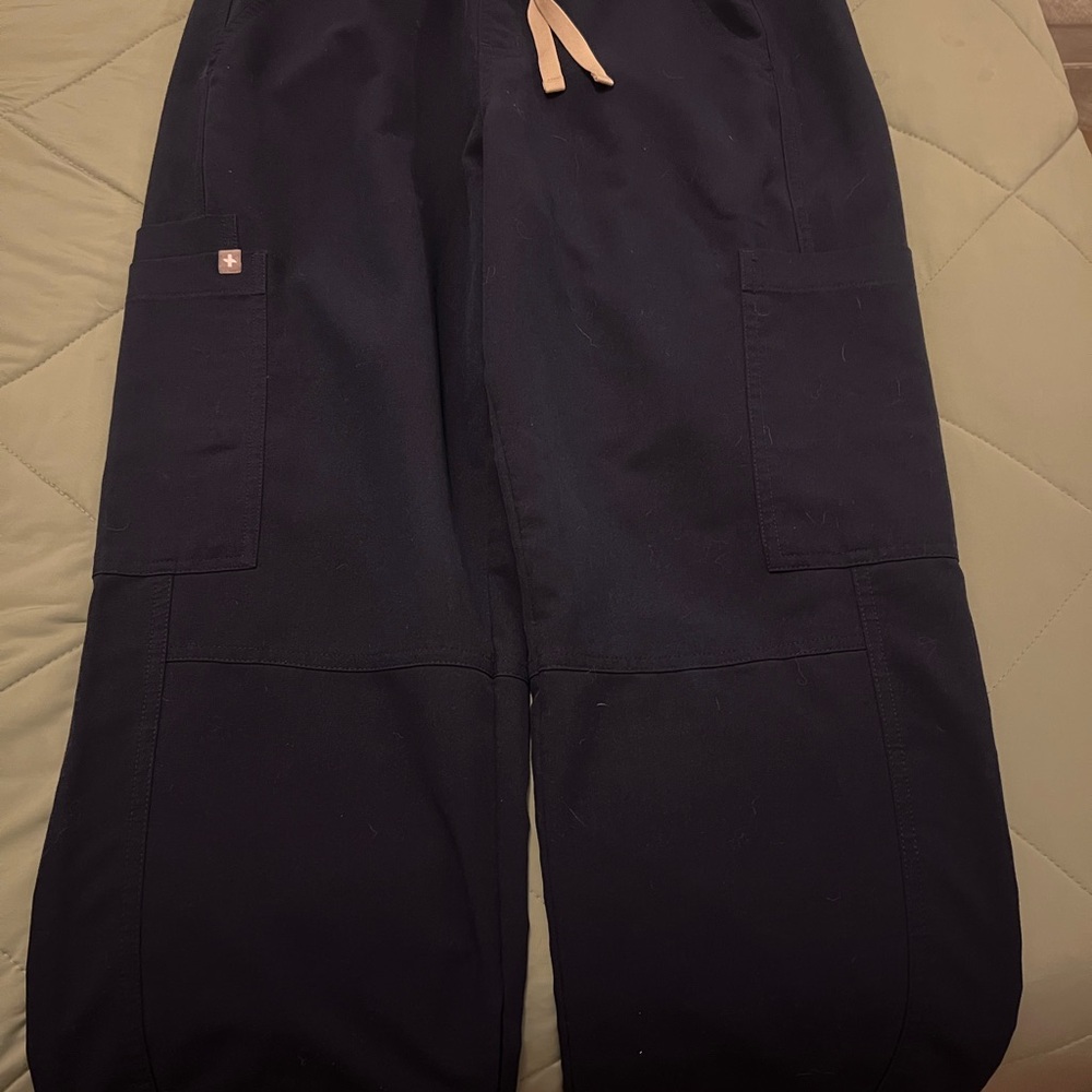 Figs Men's Dark Cargo Pants with Tan Drawstring
